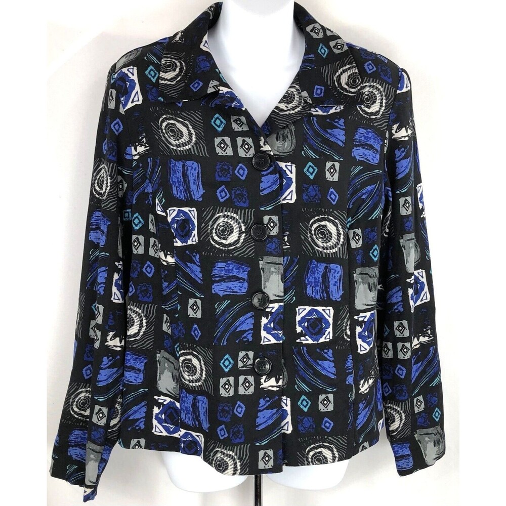 Briggs NY button up top M black blue geometric collar long sleeve over shirt